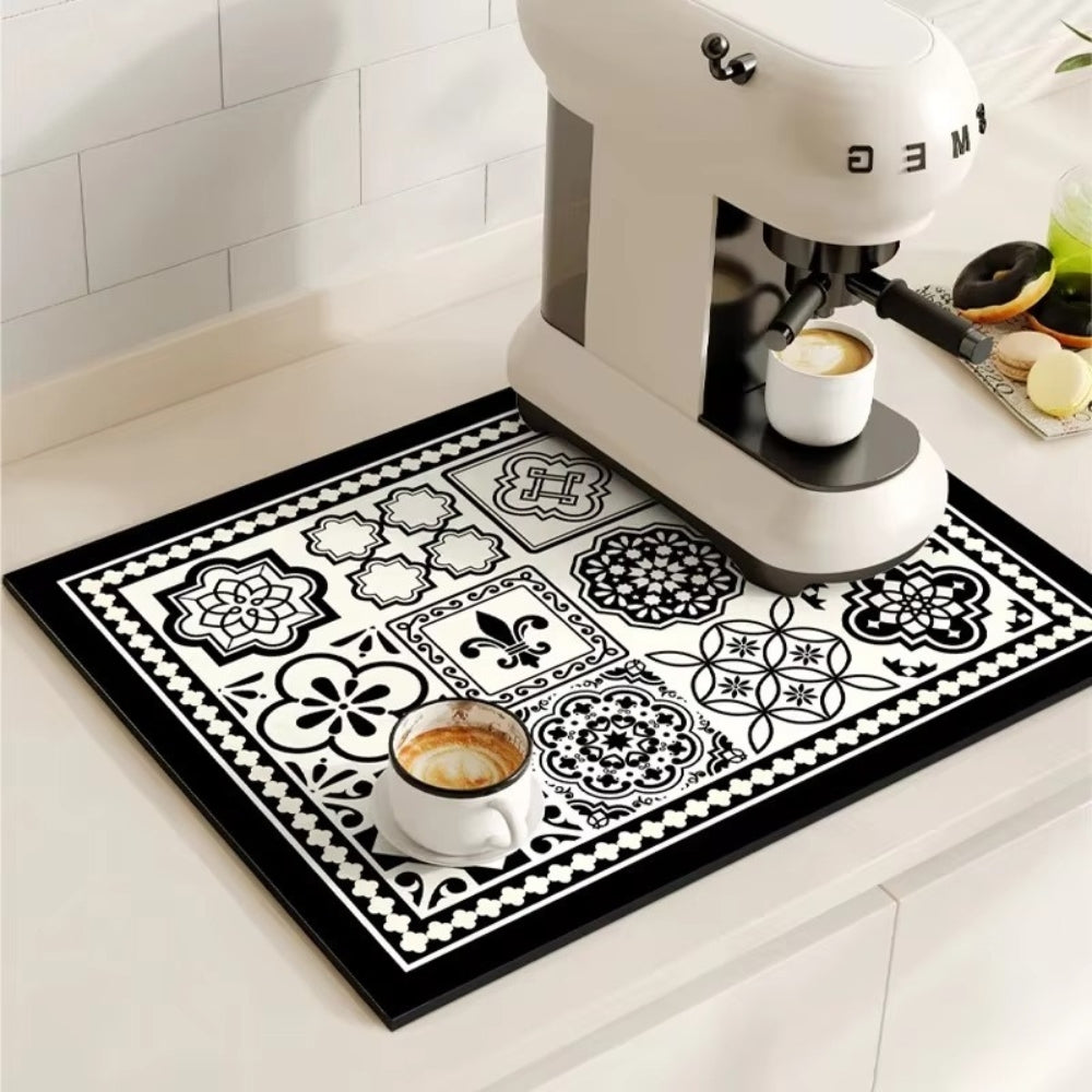 Tappetino Assorbente per Caffè con Design di Piastrelle Retro