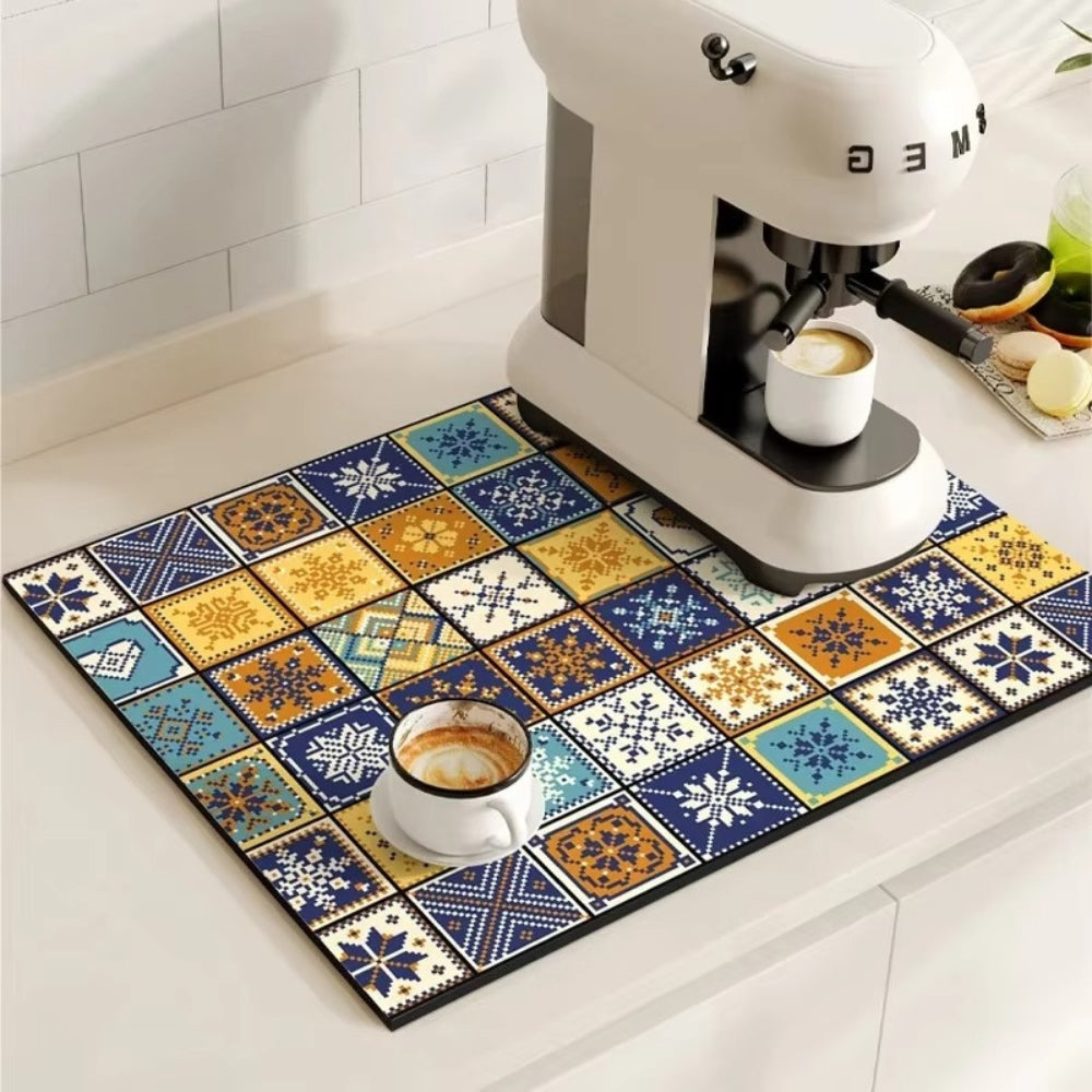 Tappetino Assorbente per Caffè con Design di Piastrelle Retro