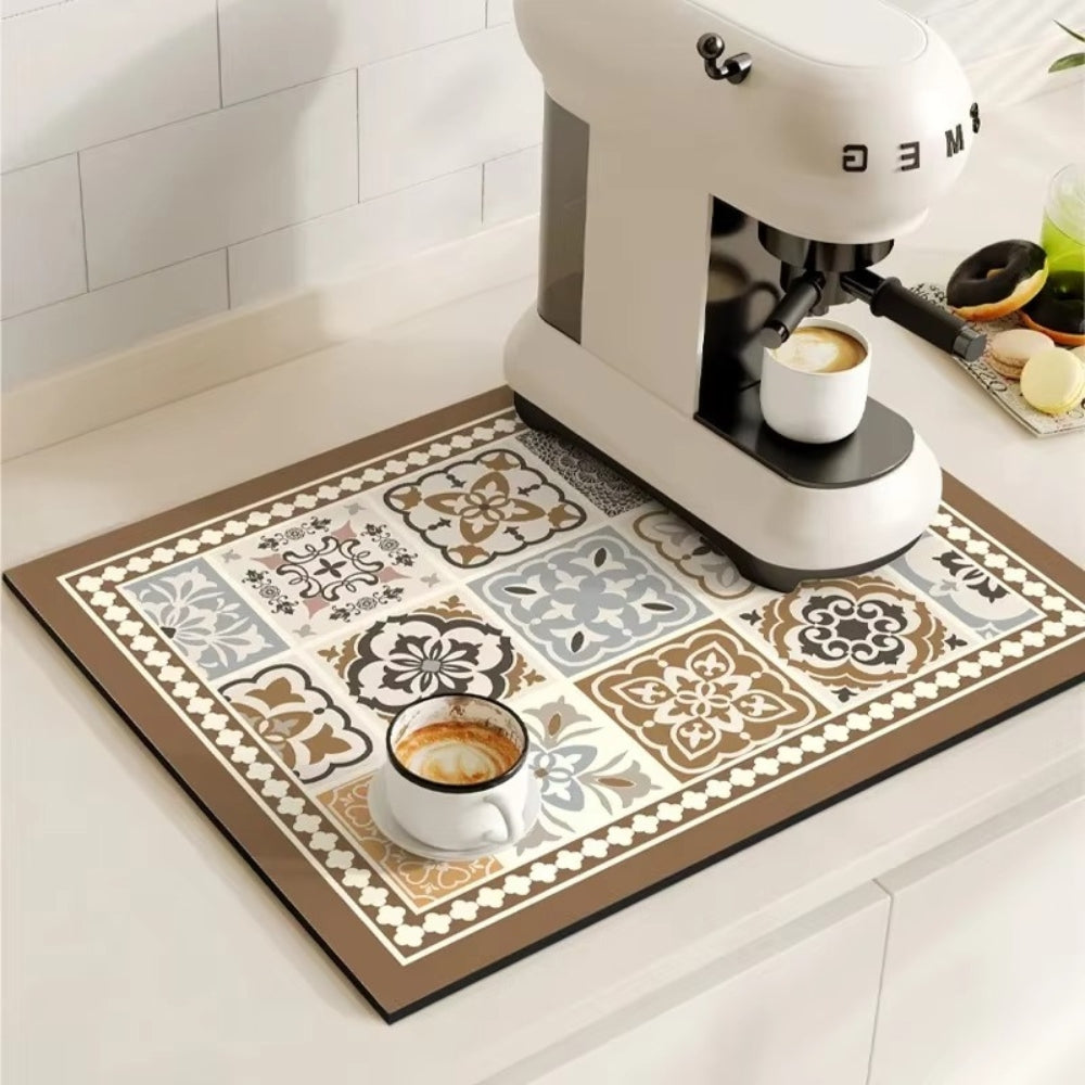 Tappetino Assorbente per Caffè con Design di Piastrelle Retro