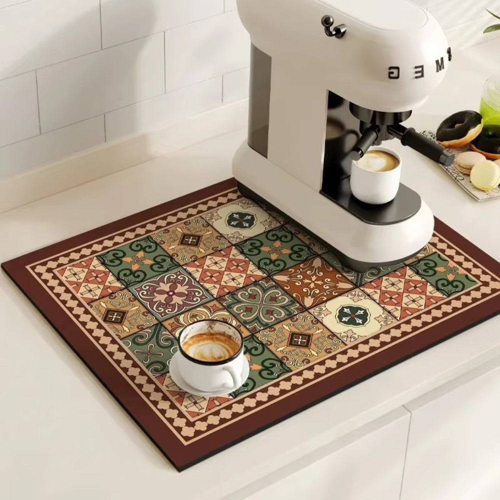 Tappetino Assorbente per Caffè con Design di Piastrelle Retro