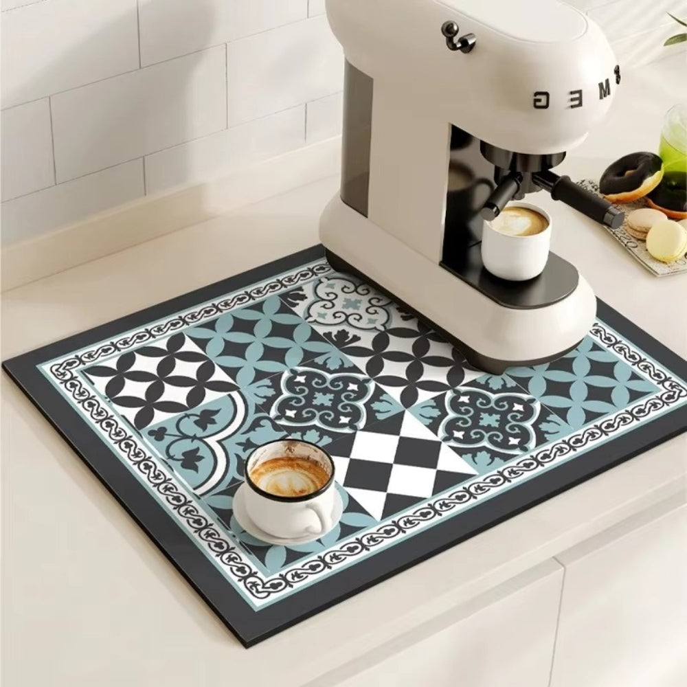 Tappetino Assorbente per Caffè con Design di Piastrelle Retro