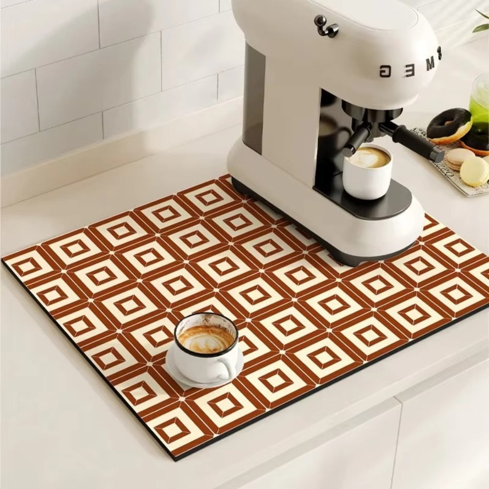Tappetino Assorbente per Caffè con Design di Piastrelle Retro