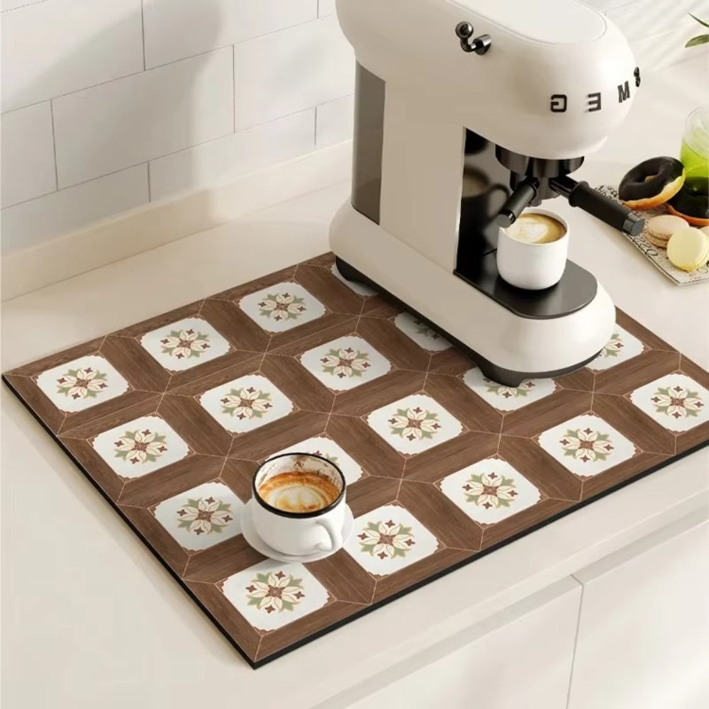 Tappetino Assorbente per Caffè con Design di Piastrelle Retro