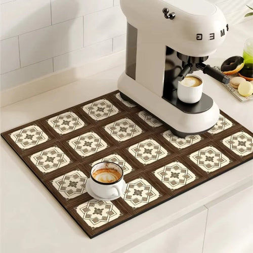 Tappetino Assorbente per Caffè con Design di Piastrelle Retro