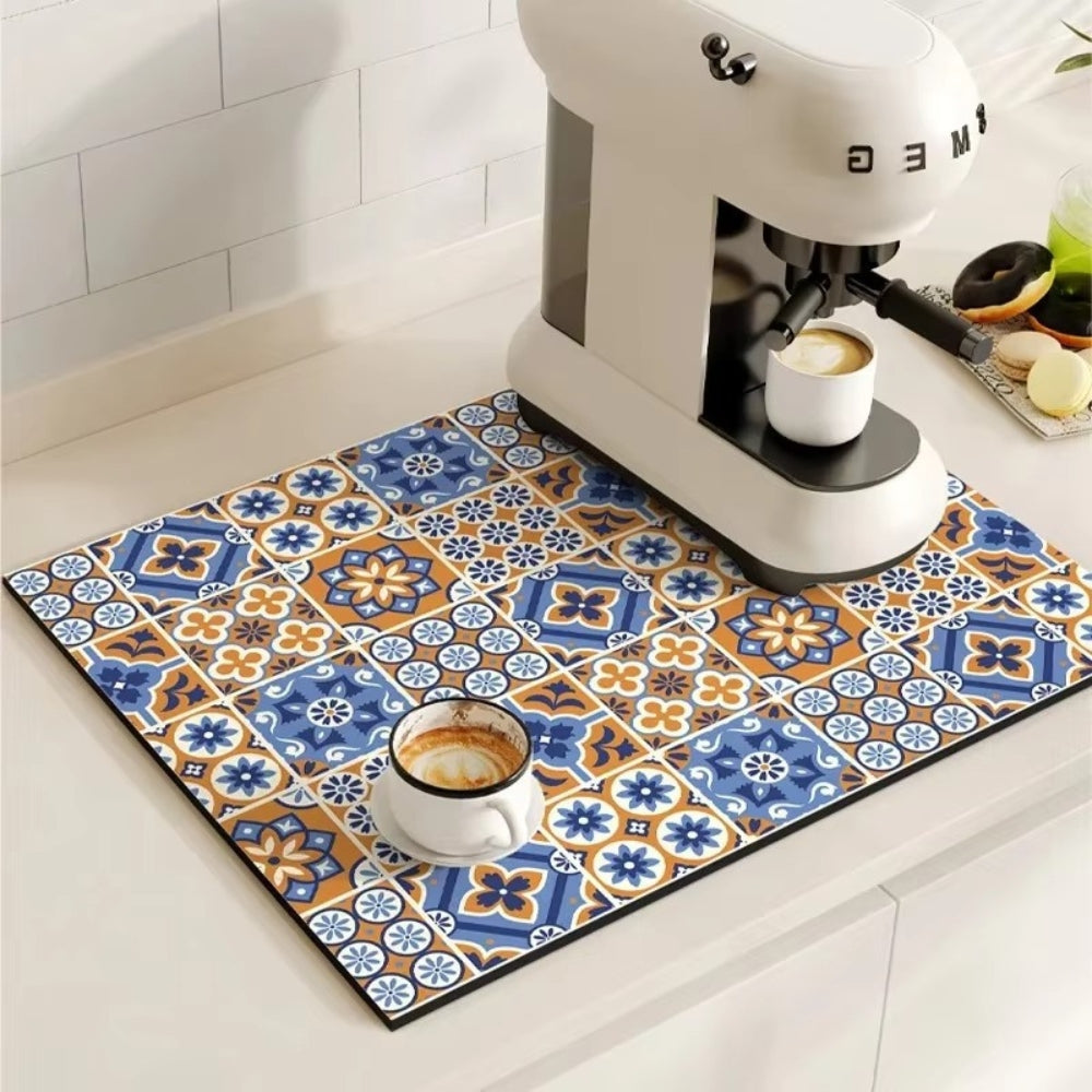 Tappetino Assorbente per Caffè con Design di Piastrelle Retro