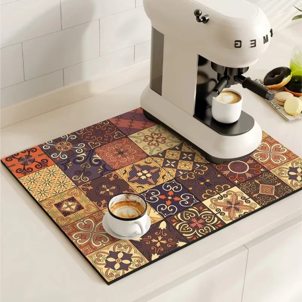Tappetino Assorbente per Caffè con Design di Piastrelle Retro