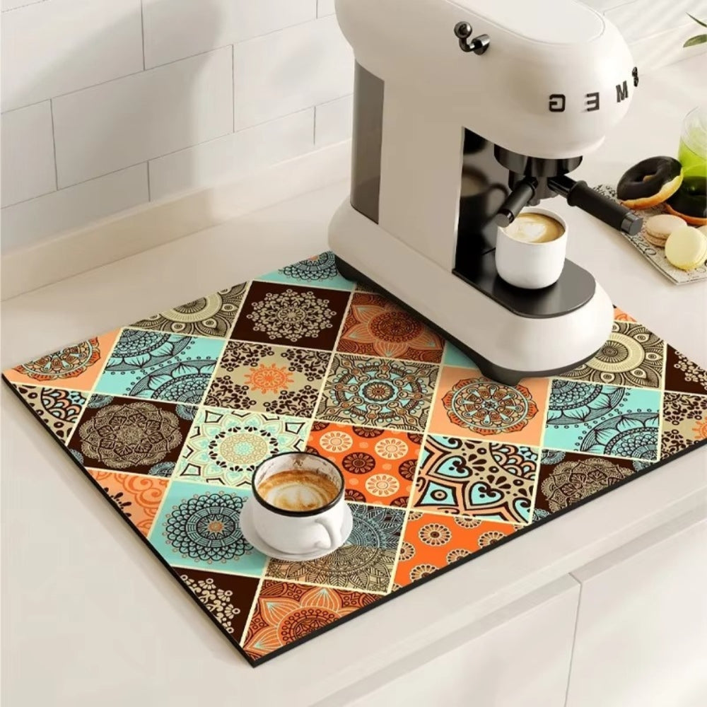 Tappetino Assorbente per Caffè con Design di Piastrelle Retro