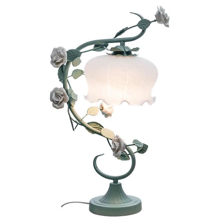 Lampada a Cupola di Vetro con Rosa – Luce da Tavolo Shabby Chic