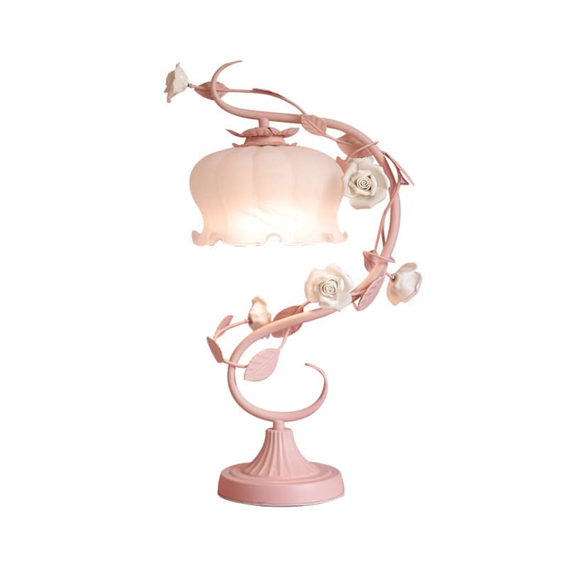 Lampada a Cupola di Vetro con Rosa – Luce da Tavolo Shabby Chic