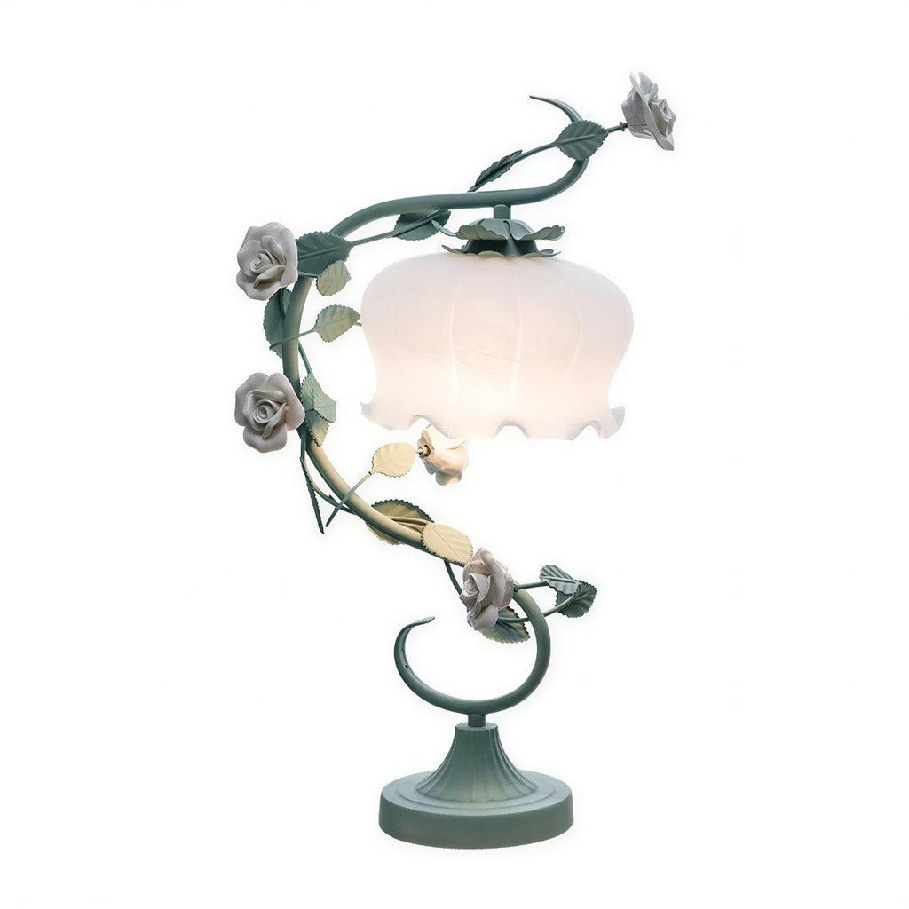 Lampada da Tavolo a Forma di Fiore di Rosa con Paralume in Vetro