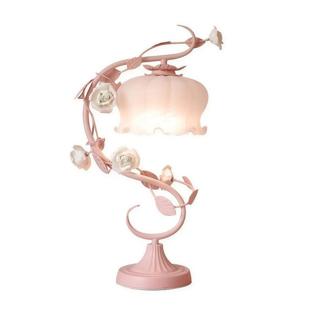 Lampada da Tavolo a Forma di Fiore di Rosa con Paralume in Vetro