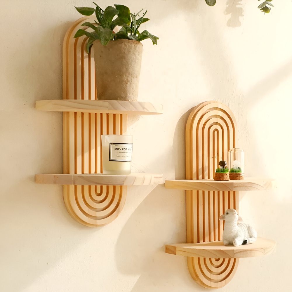 GeoForma – Mensola da Parete Geometrica Moderna in Legno (35 cm)