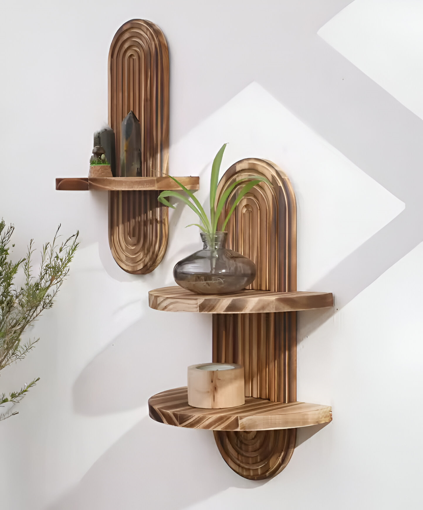BohoRust Shelf – Mensola Geometrica in Legno Fatta a Mano con Design Ovale Rustico