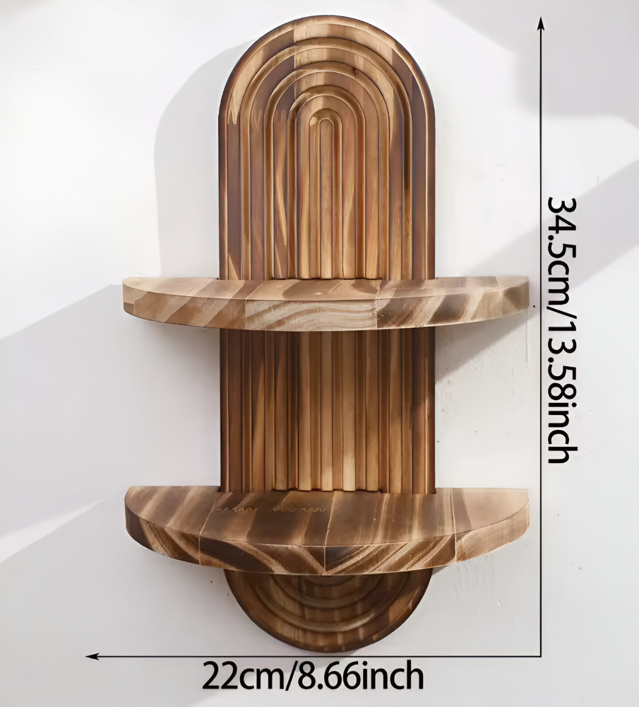 BohoRust Shelf – Mensola Geometrica in Legno Fatta a Mano con Design Ovale Rustico