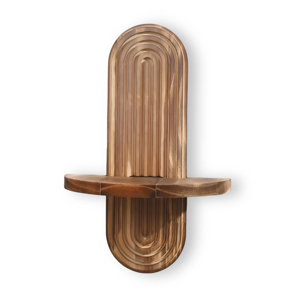 BohoRust Shelf – Mensola Geometrica in Legno Fatta a Mano con Design Ovale Rustico