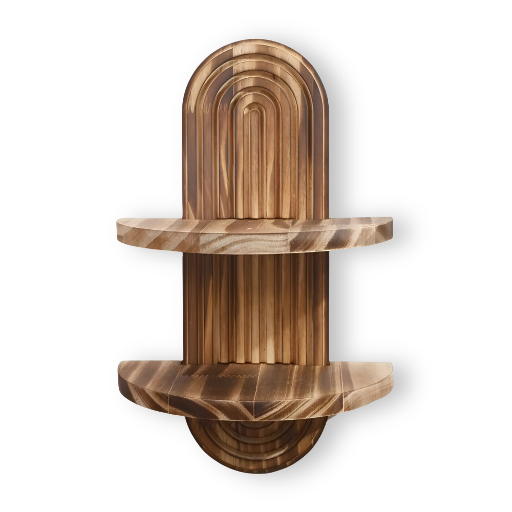 BohoRust Shelf – Mensola Geometrica in Legno Fatta a Mano con Design Ovale Rustico