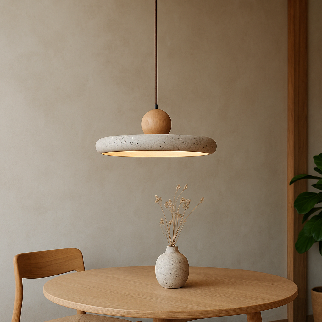 Lampada a sospensione in Travertino Rustico con Accento in Legno