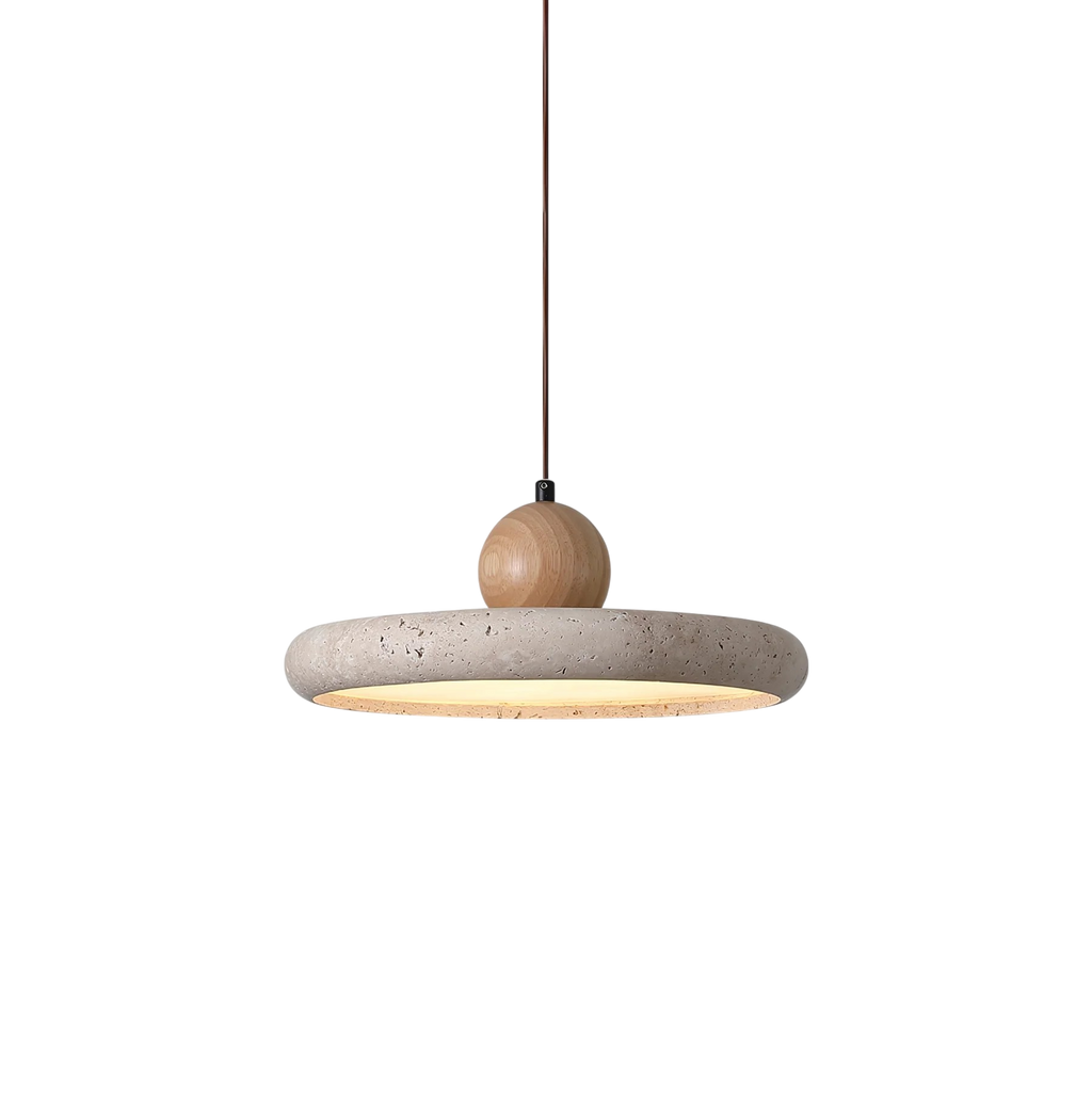 Lampada a sospensione in Travertino Rustico con Accento in Legno