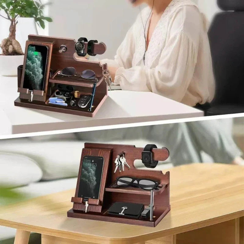 Tre Nattbord Telefon Dockingstasjon – Regal Multifunzionale per Portafoglio, Orologio e Conservazione, Ideale per San Valentino