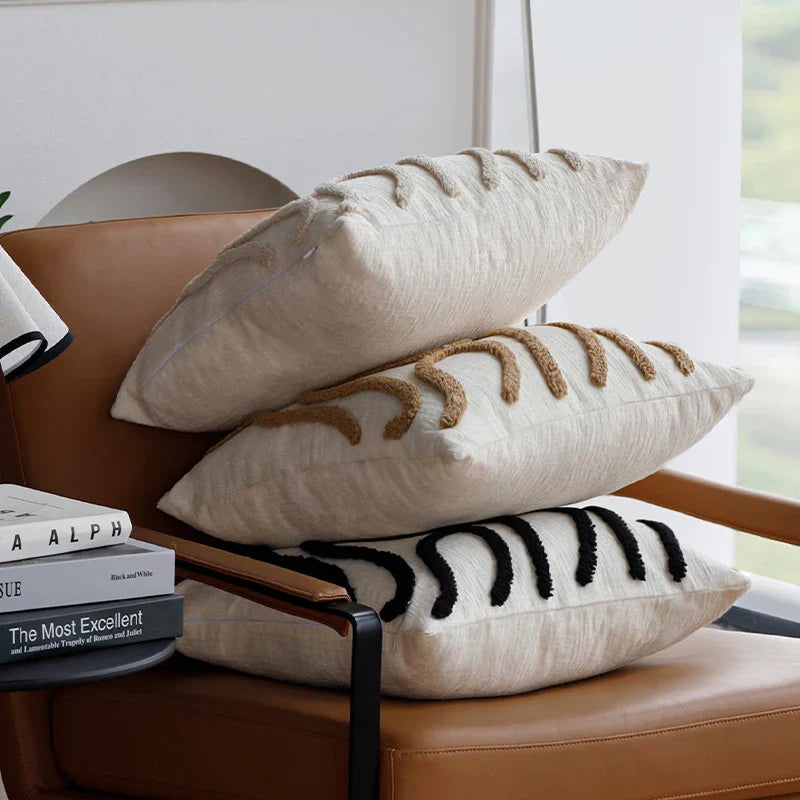 Sabella - Cuscino Decorativo in Chenille Boho con Linee Geometriche Morbide per Divano e Soggiorno