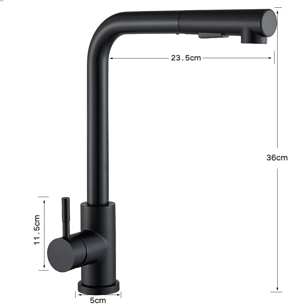 Rubinetto da cucina estraibile nero - Flessibile con modalità a 2 getti e spruzzatore, rubinetto in acciaio inox per miscelazione acqua calda e fredda