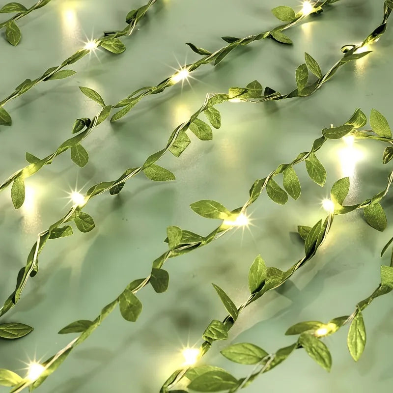 Elviora – Filo di Luci LED con Foglie Verdi e Illuminazione a Batteria