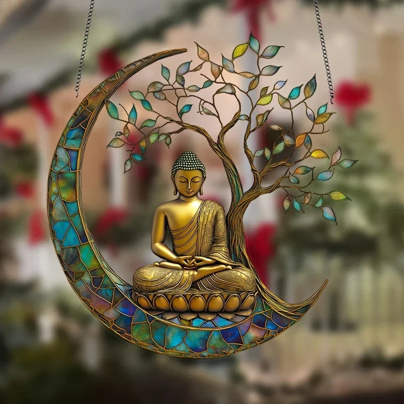 Cattura Sole in Acrilico ZenLight | Decorazione Buddha 2D | Accessorio per Finestra e Casa | Design per Stanze Spirituali
