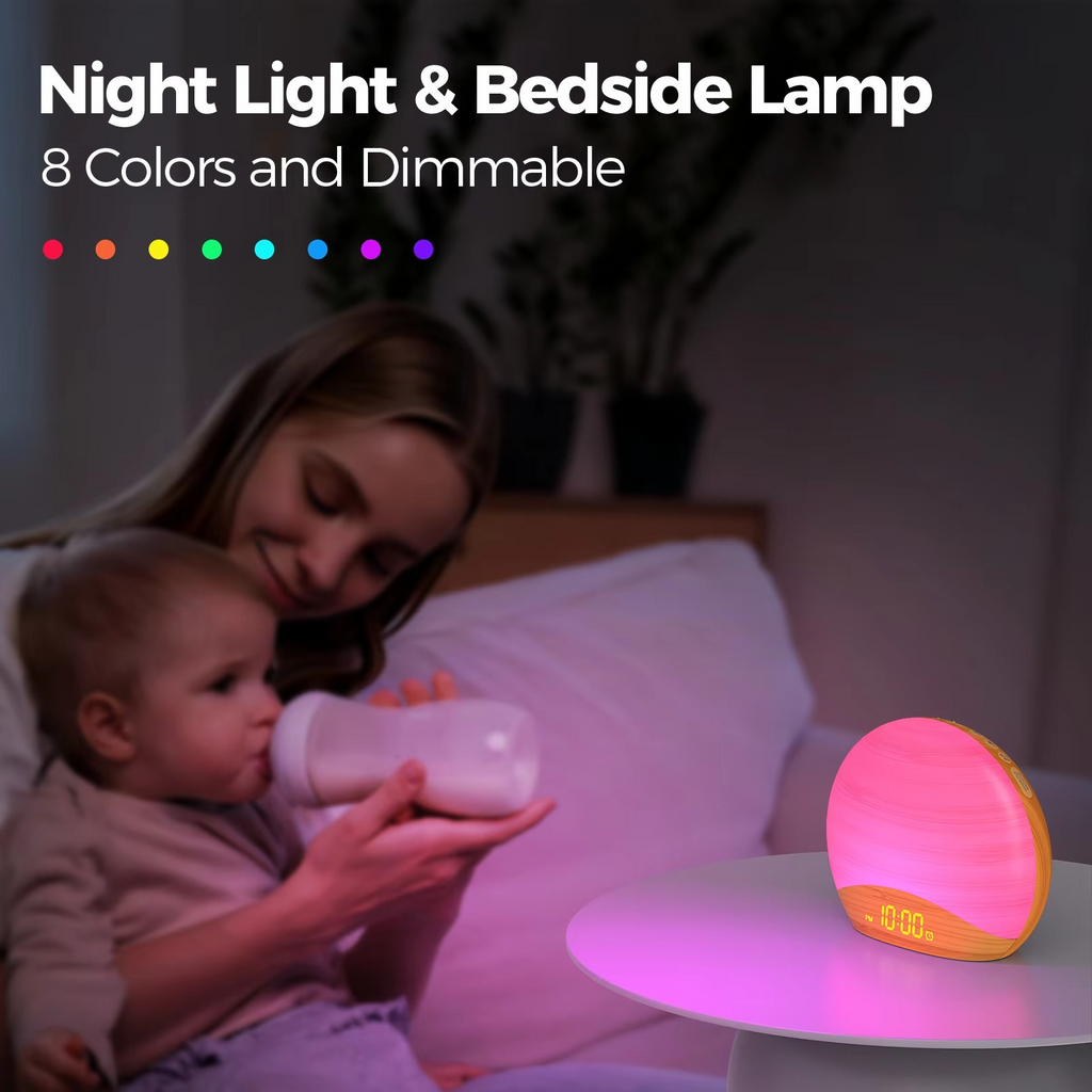 Sveglia Luce del Mattino con 8 Colori, 26 Suoni del Sonno e Design in Legno