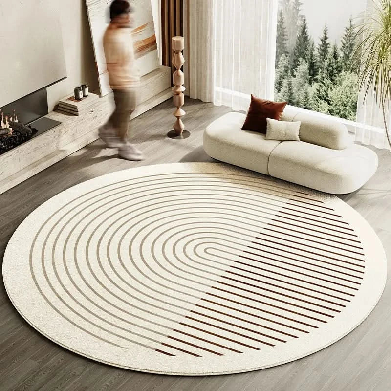 Tappeto Rotondo Striato in Stile Giapponese spesso e Lavabile con Retro Antiscivolo