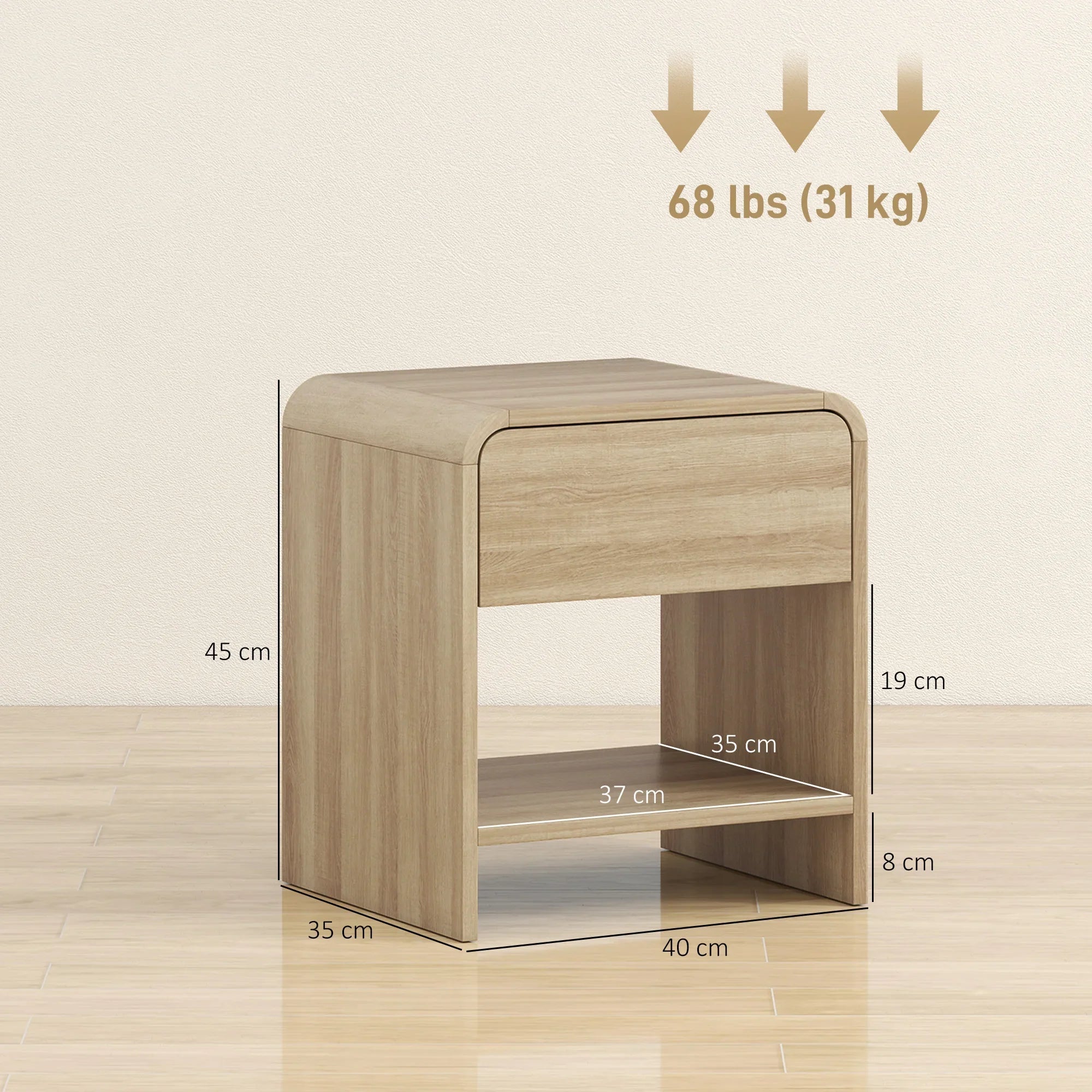 Linvara – Set di 2 Comodini Scandinavi con Cassetto e Ripiano Aperto