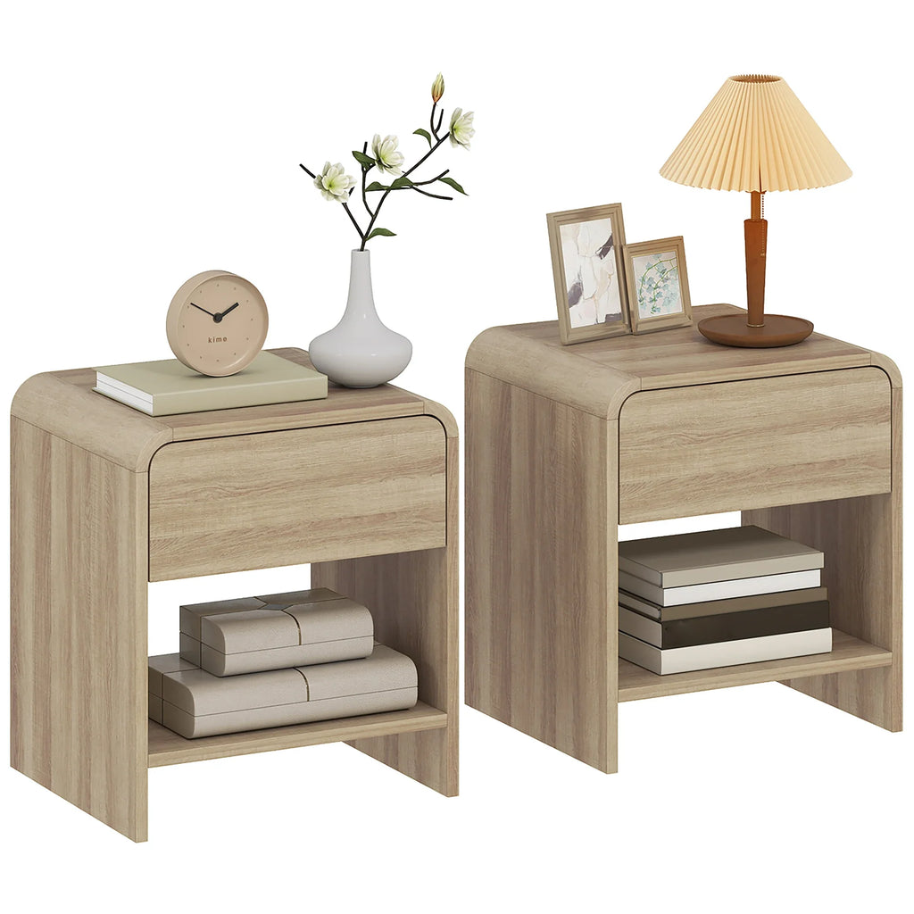 Linvara – Set di 2 Comodini Scandinavi con Cassetto e Ripiano Aperto