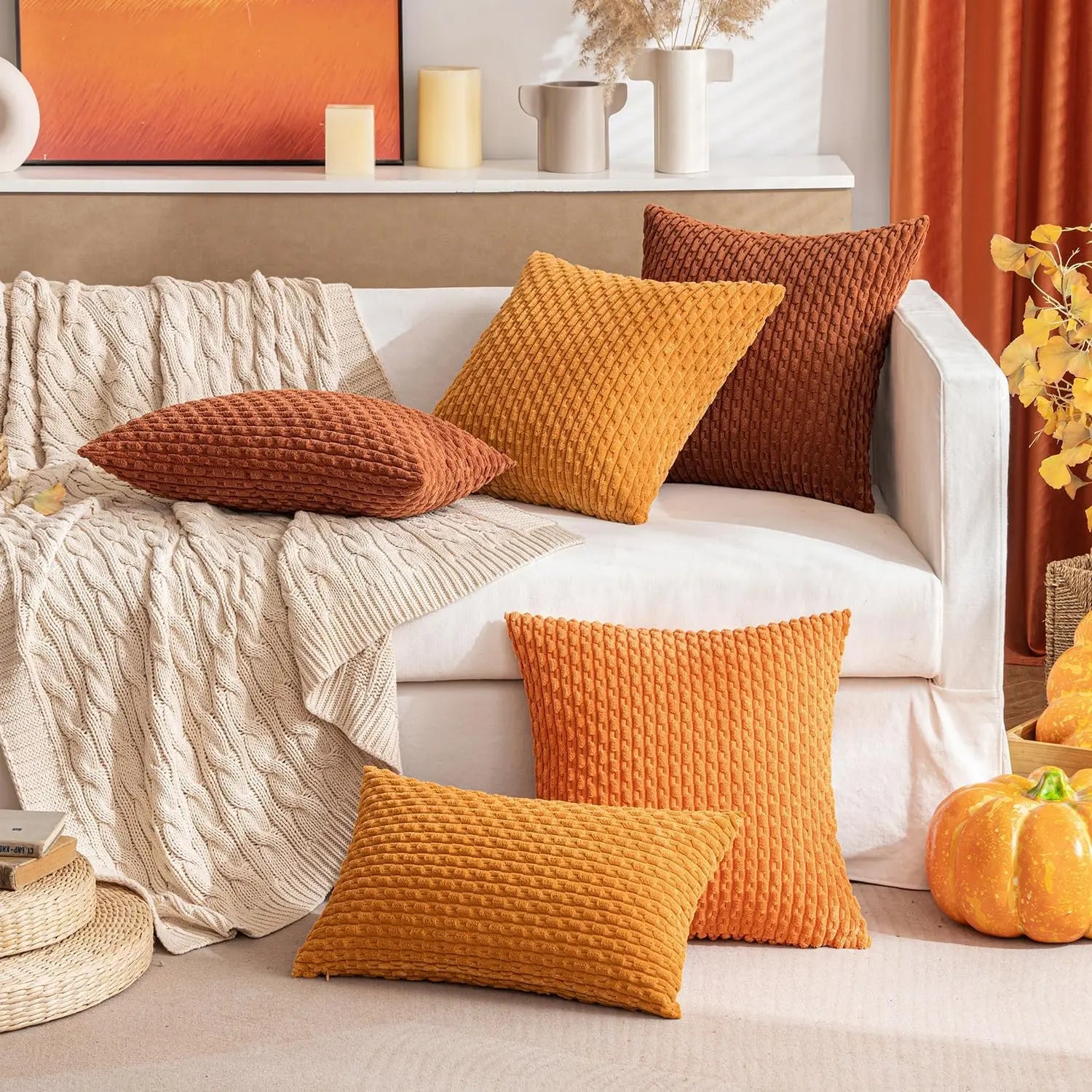 Boho Cuscino in Velluto a Coste – Elegante Copricuscino Decorativo a Strisce per Divano o Letto