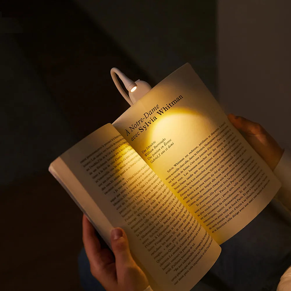 Mini Luce da Libro - Luce Notturna Portatile Clip-On con Ricarica USB, LED Dimmerabile per Camera da Letto, Protezione per gli Occhi e Campeggio - Lampada da Libro con Clip Ruotabile a 360°