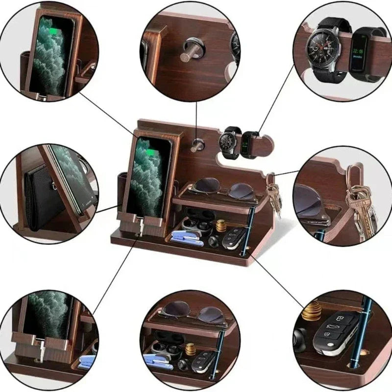 Tre Nattbord Telefon Dockingstasjon – Regal Multifunzionale per Portafoglio, Orologio e Conservazione, Ideale per San Valentino