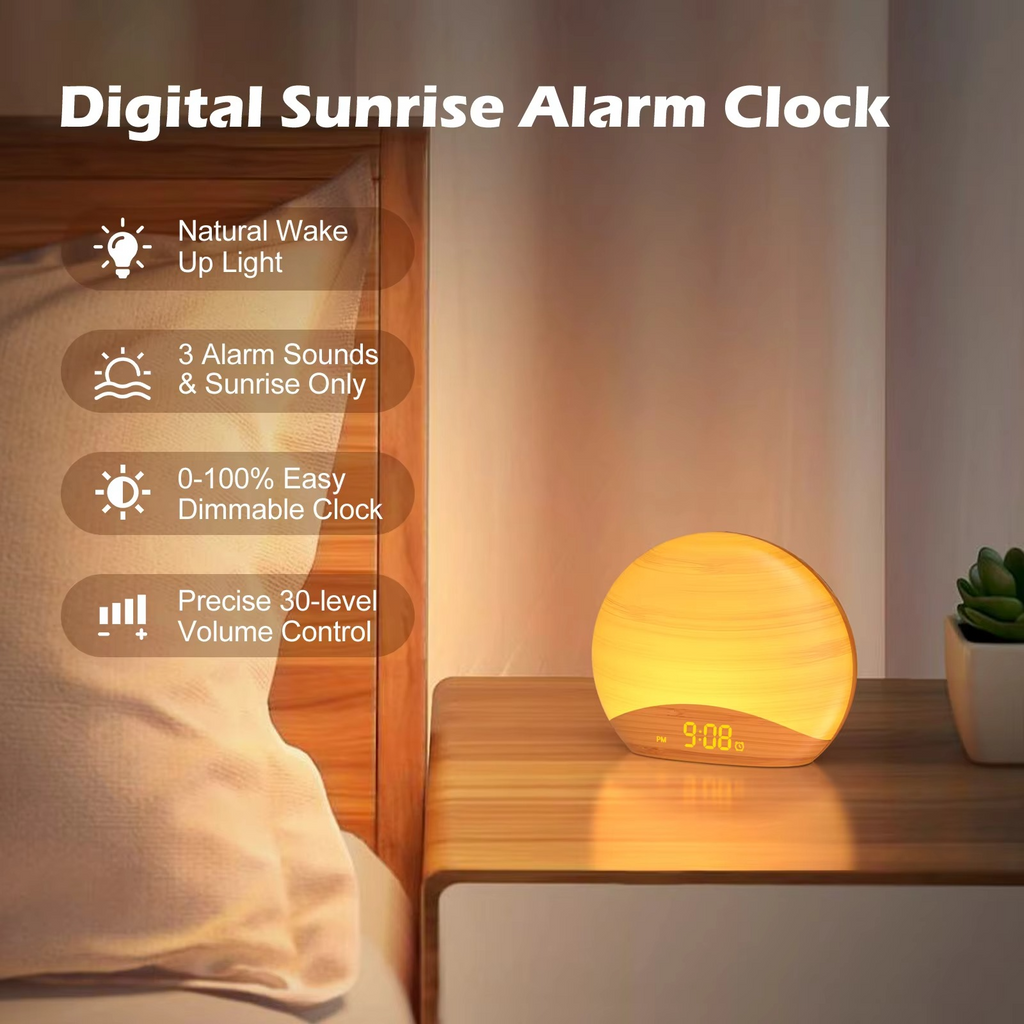Sveglia Luce del Mattino con 8 Colori, 26 Suoni del Sonno e Design in Legno