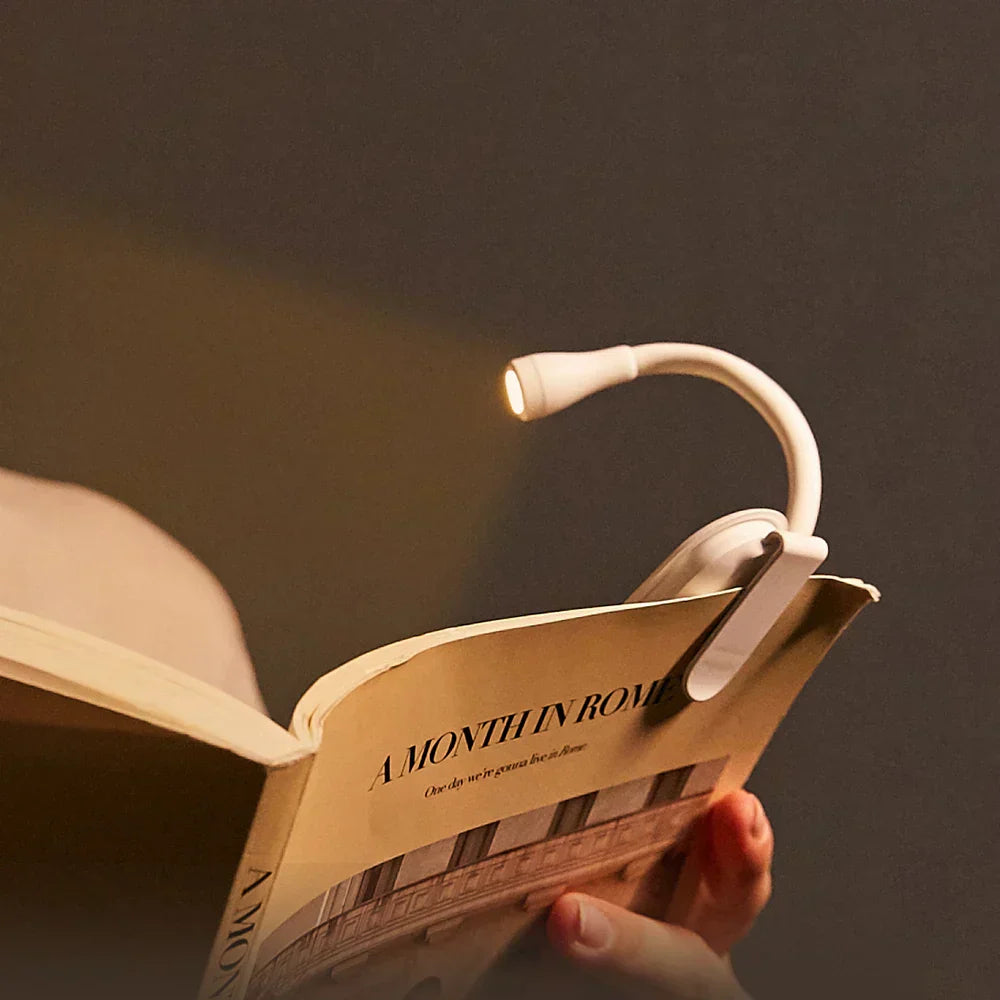 Mini Lampada da Libro - Luce Notturna Portatile con Clip e Ricarica USB, LED Dimmerabile per Camera da Letto, Protezione per Gli Occhi e Campeggio - Lampada da Libro con Clip Rotante a 360°