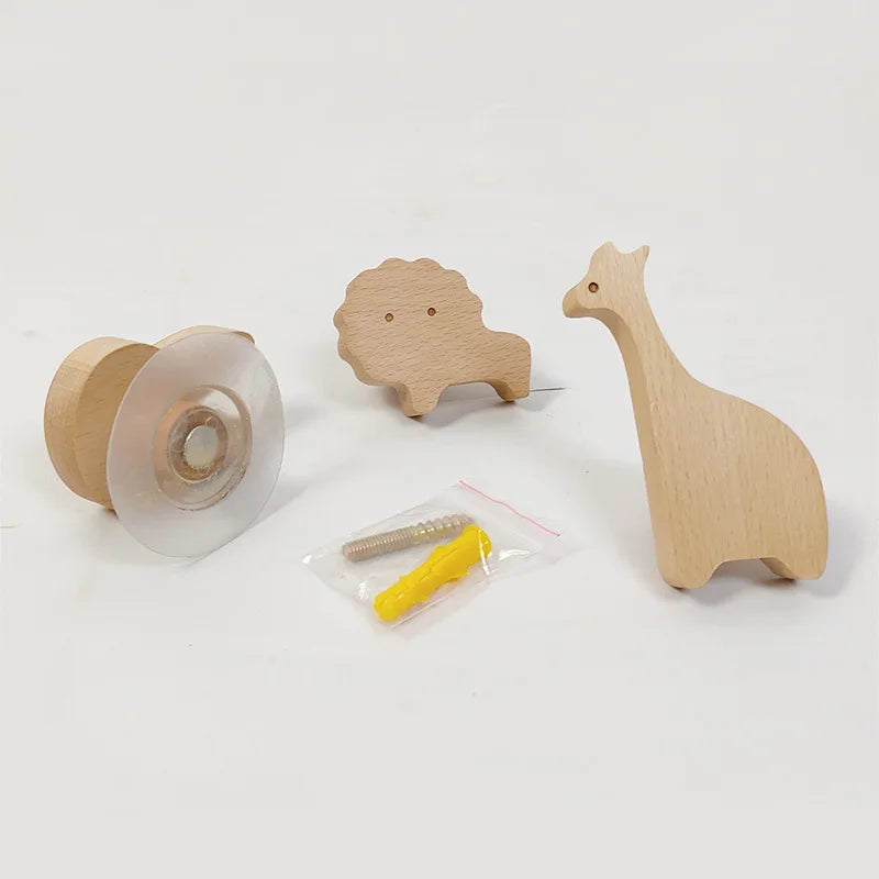 Ganci da Parete in Legno a Forma di Animale - Appendino Adesivo