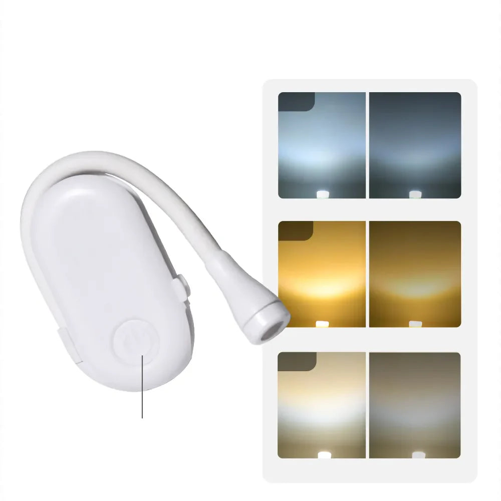 Mini Luce da Libro - Luce Notturna Portatile Clip-On con Ricarica USB, LED Dimmerabile per Camera da Letto, Protezione per gli Occhi e Campeggio - Lampada da Libro con Clip Ruotabile a 360°