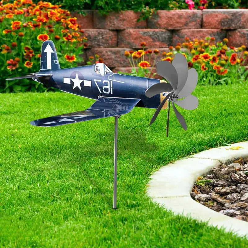 Girandola AeroTwist | Mulino a vento per giardino a forma di aereo in acciaio inossidabile | Resistente alle intemperie e rotante nel vento | Per giardino, terrazza e balcone