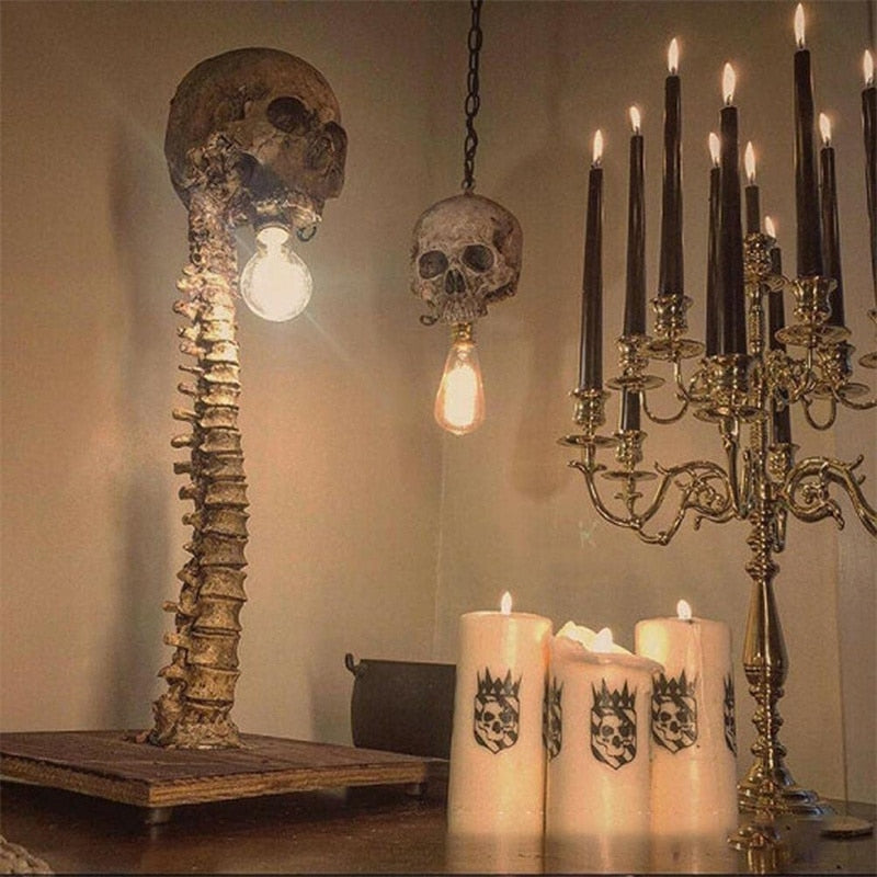 Lampada Horror Teschio con Colonna Vertebrale