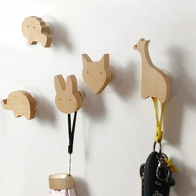 Ganci da Parete in Legno a Forma di Animale - Appendino Adesivo