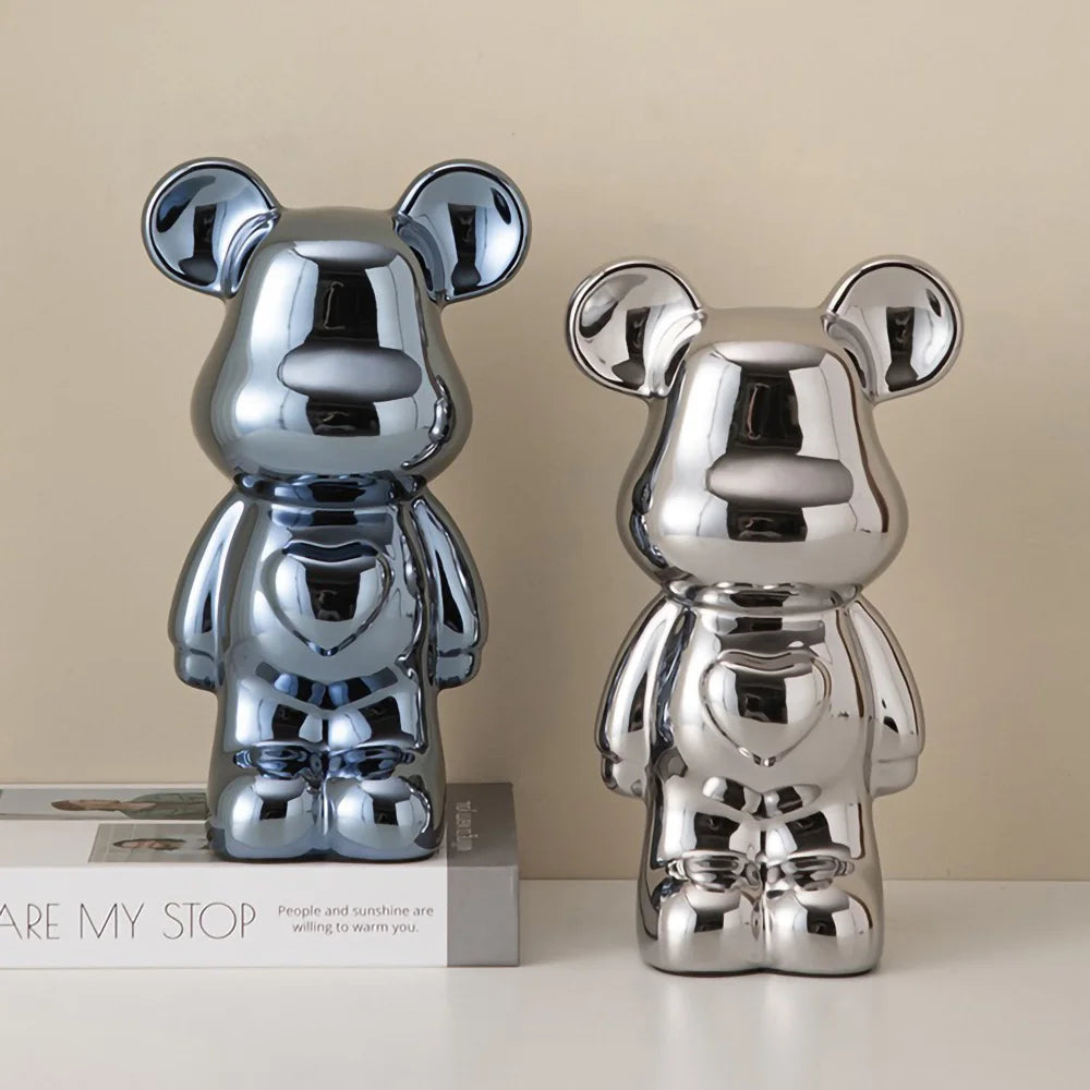 Figurina di Orso in Ceramica Galvanizzata con Finitura Cromata
