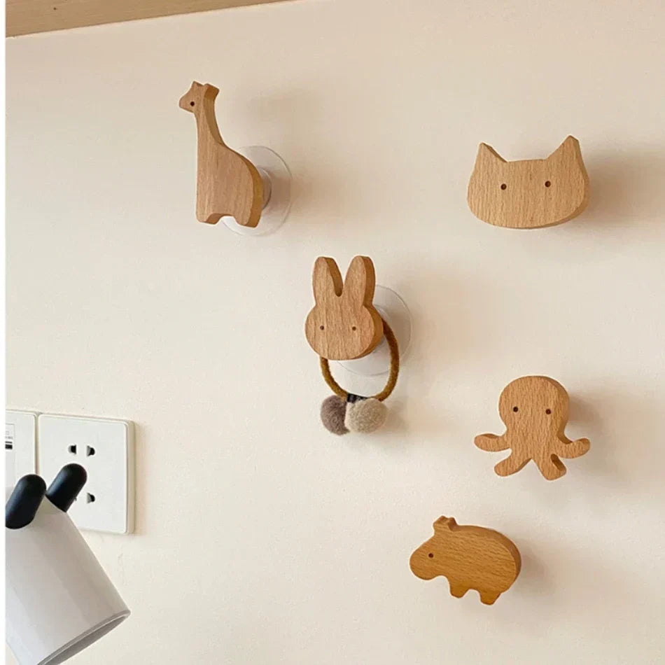 Ganci da Parete in Legno a Forma di Animale - Appendino Adesivo