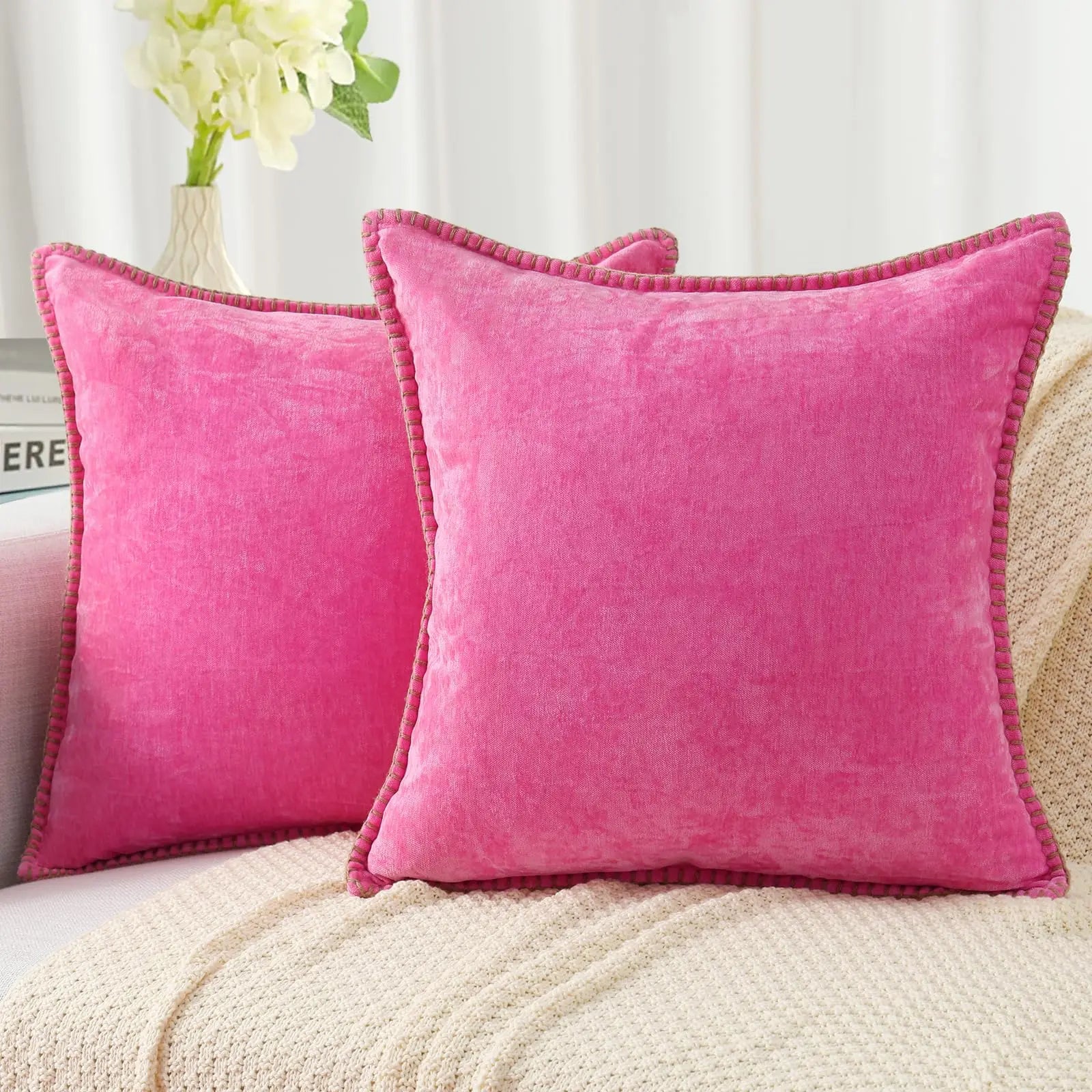 Liorenn - Fodera per Cuscini in Chenille con Bordo Cucito