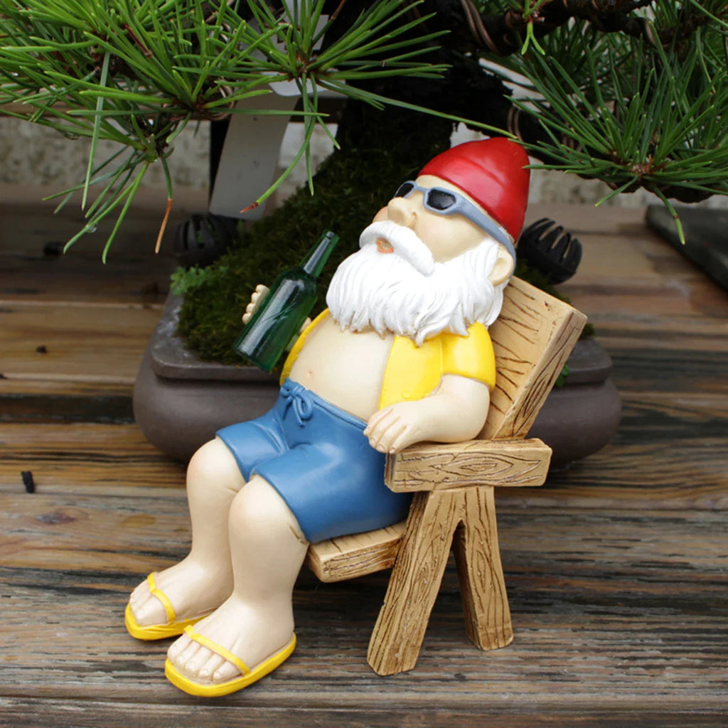 Drusiana - Gnomo in Resina che Prende il Sole con Lettino per Decorazione da Giardino