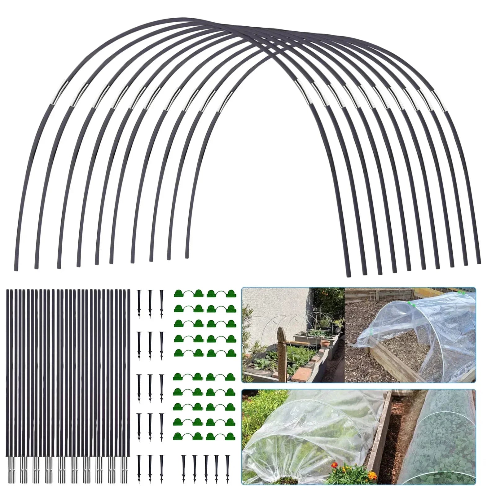 Set di archi da giardino Plantura FlexGrow in fibra di vetro Tunnel per piante fai-da-te per aiuole rialzate e serre | Resistente alla ruggine e riutilizzabile | Inclusi connettori