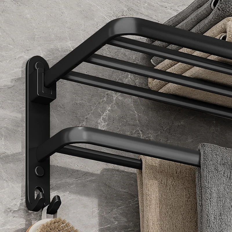 EasyFold Nero Supporto per Asciugamani Pieghevole da Parete – Salvaspazio & Elegante per Bagno