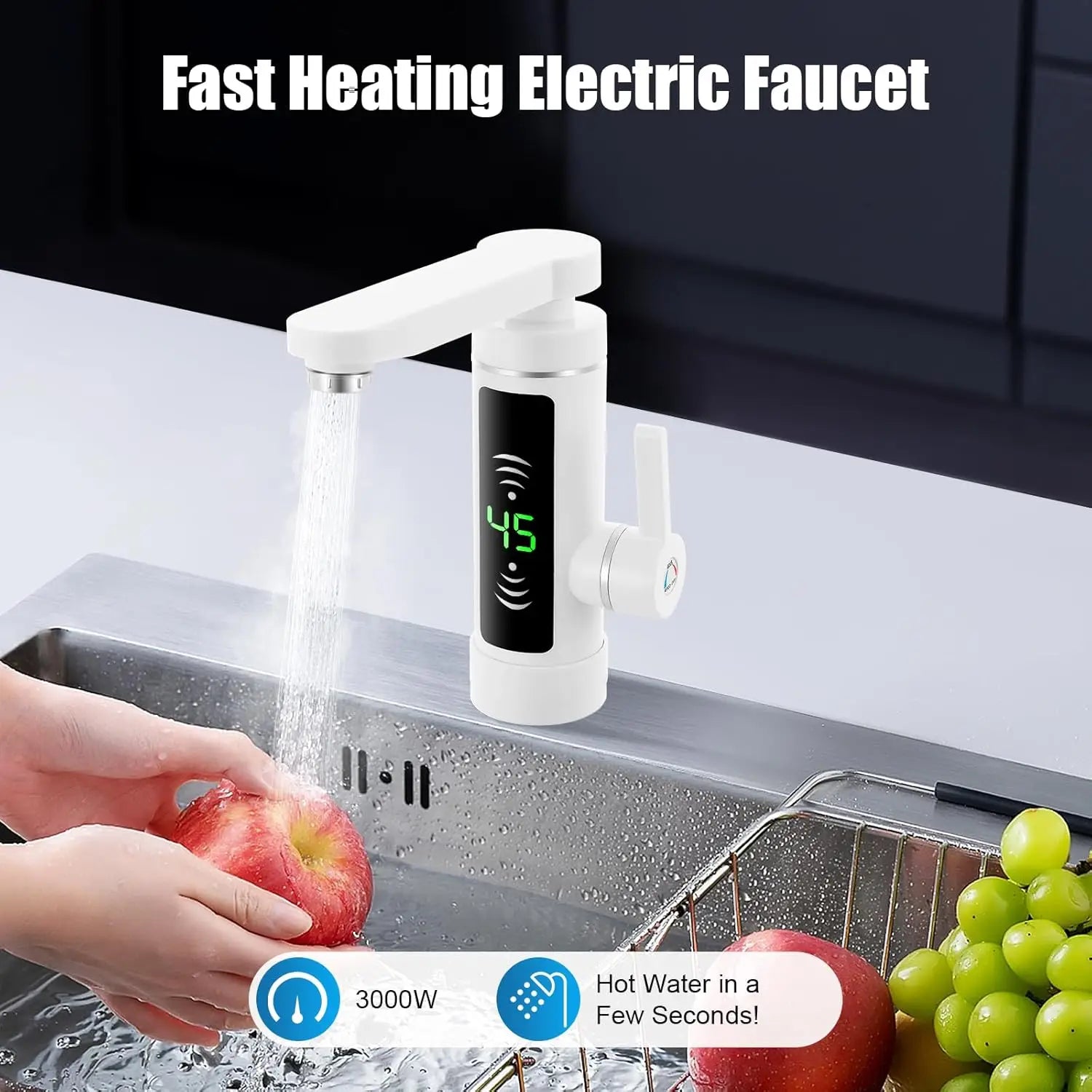 Deluvia - Rubinetto da cucina elettrico rotante con scaldabagno istantaneo e display della temperatura LED 3 kW