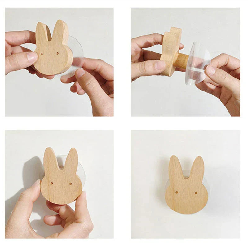 Ganci da Parete in Legno a Forma di Animale - Appendino Adesivo
