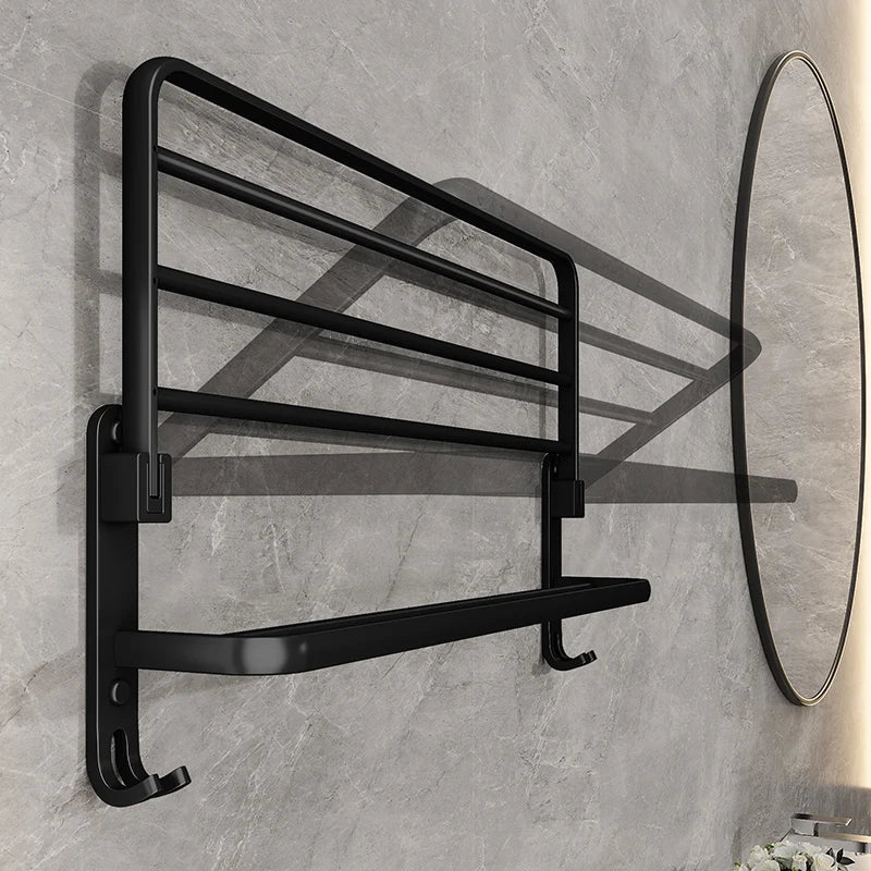 EasyFold Nero Supporto per Asciugamani Pieghevole da Parete – Salvaspazio & Elegante per Bagno